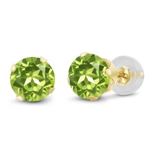 14K Yellow Gold Peridot Women Stud Earrings (2.00 Ct Round 6MM)