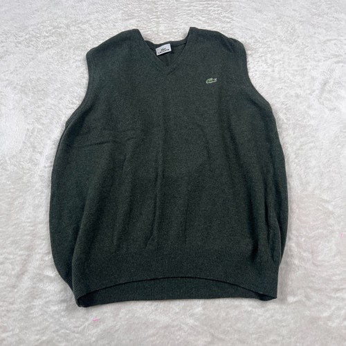 Lacoste Wool Vest Mens Size 3 (M) Green Sleeveless Sweater Knit V-Neck Stretch