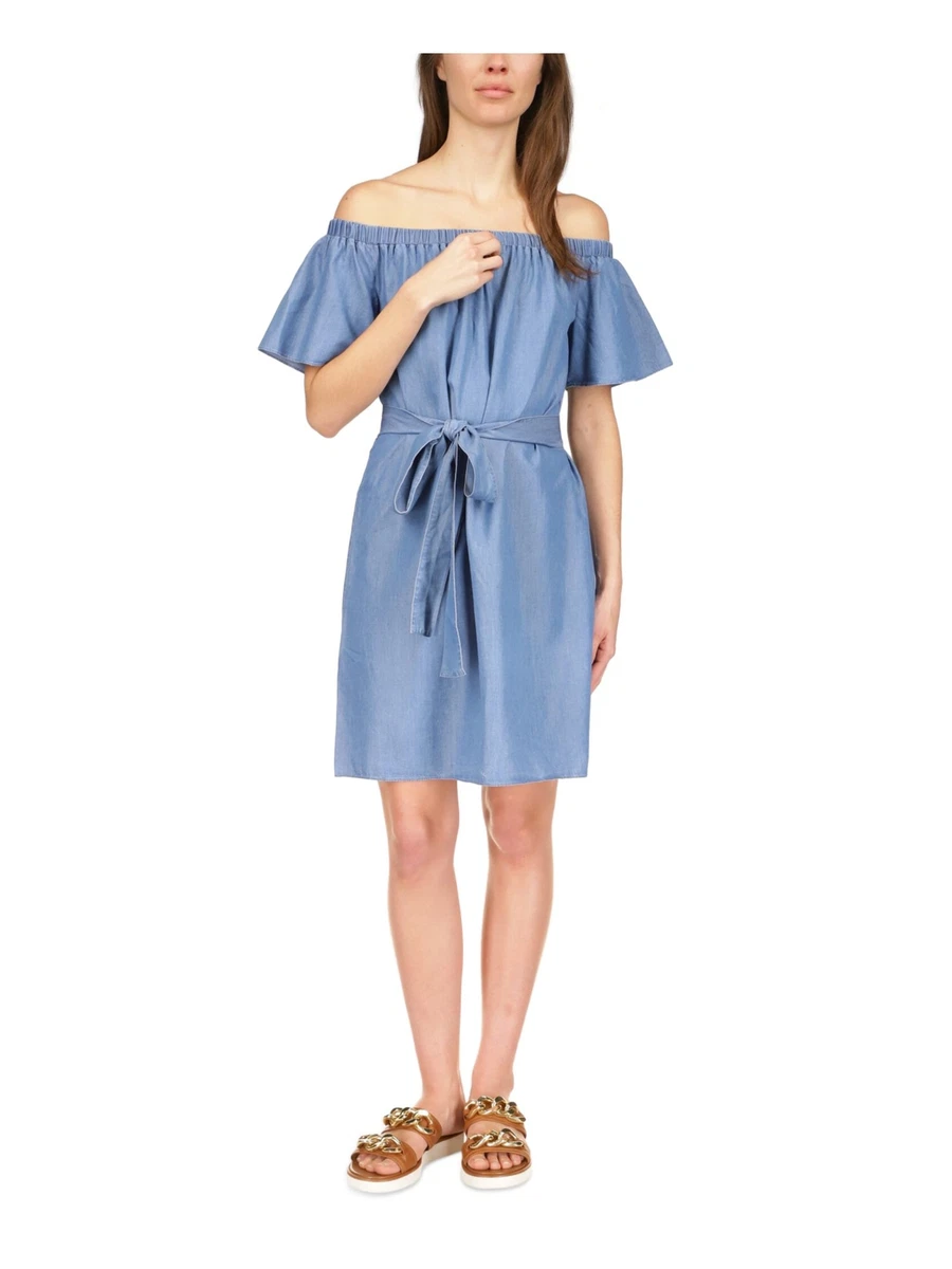 MICHAEL KORS Womens Blue Flutter Sleeve Above The Knee Shift Dress S  196237043214 | eBay
