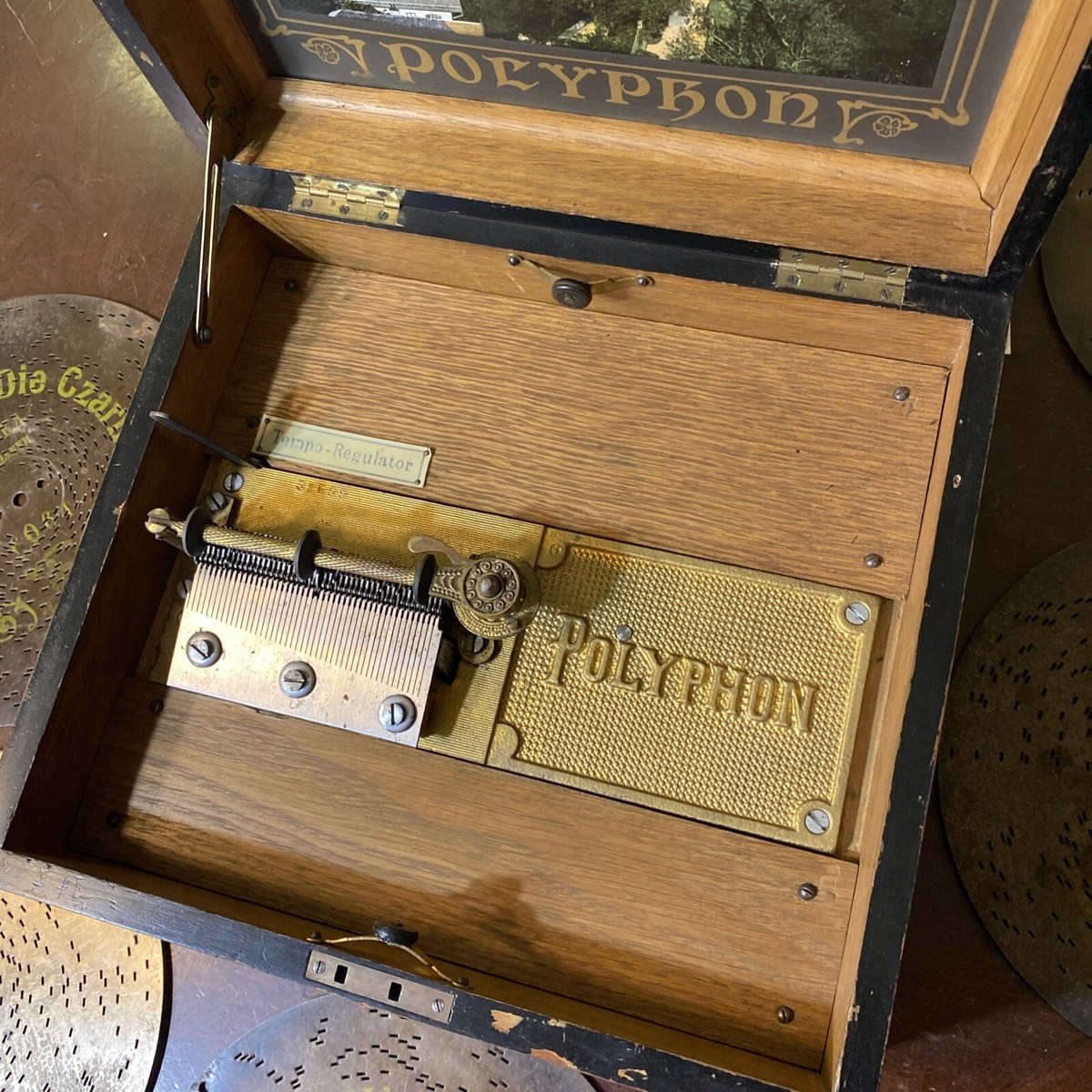 Antique Polyphon Mechanical Music Box Germany 1890s with 8 9.5