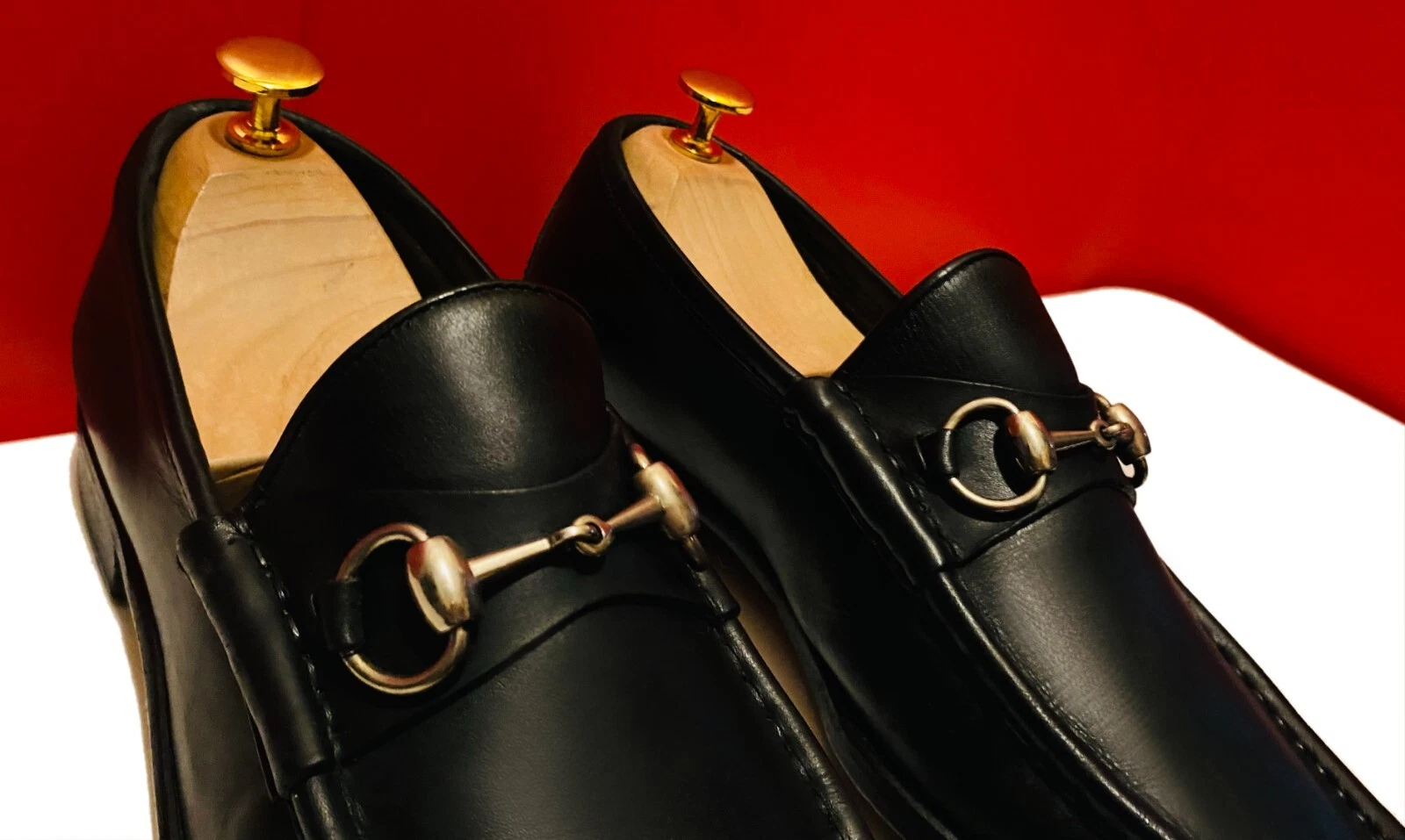 889, !! MOCASSINS HOMME GUCCI CUIR NOIR MORS DE CHEVAL MARQUÉS CHAUSSURES AMÉRICAINES POINTURE 8,5 G