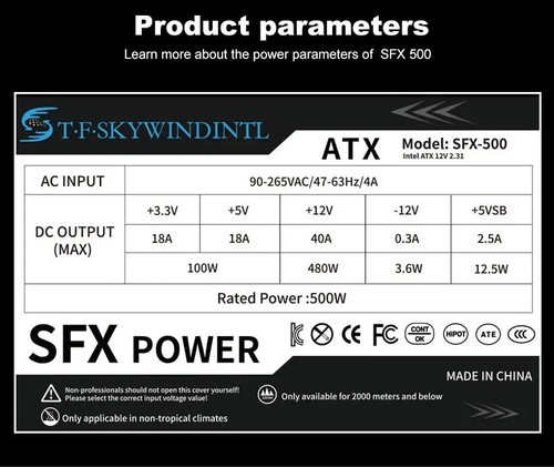 Full Modular SFX-500W Mini ITX Solution/Micro ATX/SFX 500W Power Supplies PSU - 第 13/17 張圖片