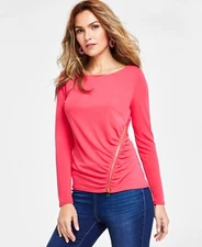 I.n.c. Women's Long-Sleeve Side-Zipper Top, Virtual Pink SZ XL