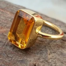 Citrine Gold Plated Gemstone 925 Sterling Silver Boho Ring Valentine Gift C-560