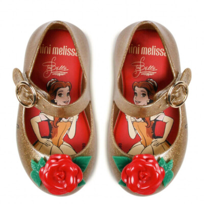 Mini Melissa Baby Girl Shoes Beauty and the Beast Disney Gold