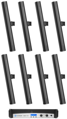 (8) JBL COL800-BK 32'' 70V Commercial Column Wall Mount Array Speakers+Crown Amp