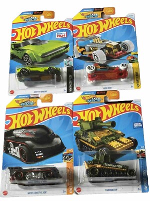 2024 Hot Wheels NETFLIX HW LETS RACE Lot 4x Tanknator Mod Rod Drift N Break West