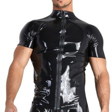 Sexy Latex Shirt M L XL 2XL Männer T-Shirt Stehkragen Zip Oberteil "Cesare"