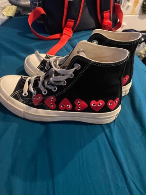 Size 7.5 Converse Comme des Garçons PLAY x Chuck 70 High Multi Heart - Black