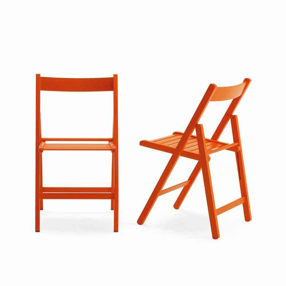 Set 4 Chaises Refermables en Bois Couleur Orange Chaise Piscine Jardin Pub - Photo 2/4