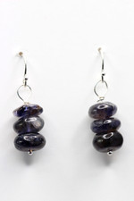 Iolite Dark Blue Roundel 10mm Gemstone Earrings 925 Sterling Silver 1 1/4"