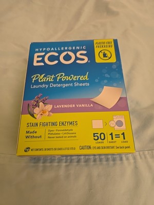 Hypoallergenic Ecos Plant Powered Laundry Detergent Sheets 50 CT NIB