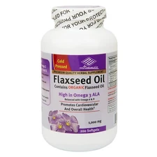 Organic Cold Pressed Flax Seed Oil Omega 3 1000mg 200 Softgels Nu-Health