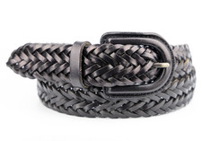 Black Woven Leather Belt Real Leather Braided Style Vintage Look S/M