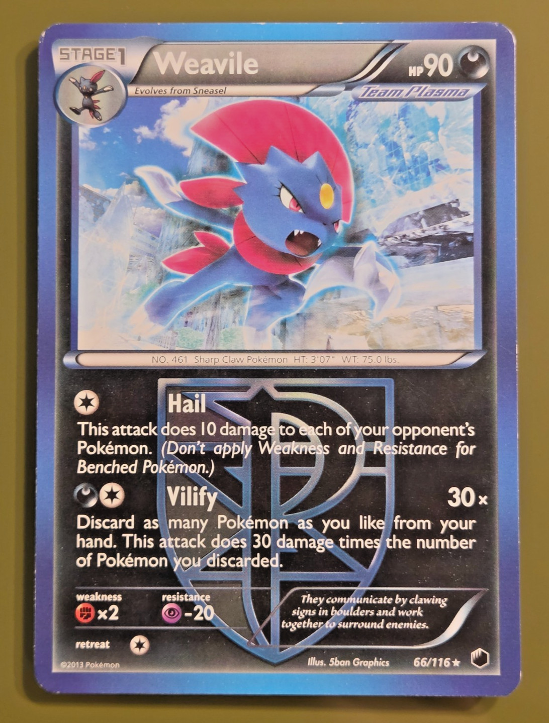Pokémon TCG Weavile 66/116 Plasma Freeze Rare LP