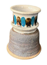 Handmade Studio Art Pottery Blue and Brown Gl...