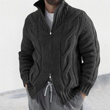 Autumn and Winter Sweater Zipper Stand-up Neck Knitted Sweater, Cardigan Men