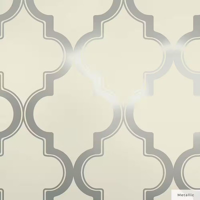 Cream and Metallic Silver Marrakesh Vinyl Peel and Stick Wallpaper Roll (Covers