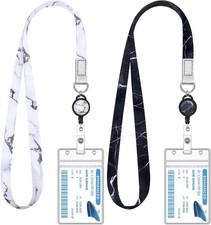 2 Pieces Cruise Lanyard for Ship Cards Marble Lanyards with Retractable Badge Re