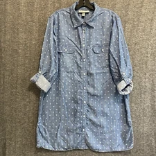 Coolibar Tunic Top Womens XL Blue Chambray Button Roll Tab UPF 50+ Cottagecore