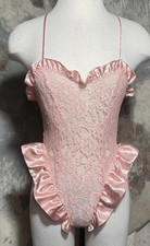 Vintage Victorias Secret Gold Label Pink Frill Bodysuit Teddy Camisole Romper  M