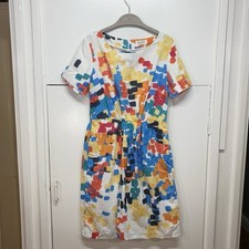 Toast Dress Splash White Multicolour Summer Tea Abstract Boho Cotton C1DBN UK 12