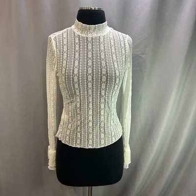 Rockin  C Sheer Lace Blouse Top Womens Medium White Layering Piece Bell Sleeves