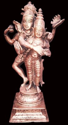 Lord Shiva With Parvati - Alingana Murty in Hoysala Style in Pure Solid Copper