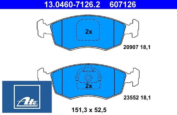 ATE 13.0460-7126.2 Bremsbelagsatz FüR Scheibenbremse Bremsbelagsatz FüR Fiat-image