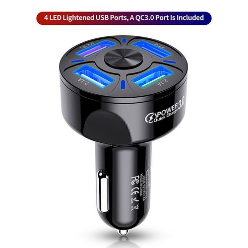QC3.0 7A Car Mobile Phone Fast Charger Light-Emitting 4-Port Multi-Function USB - Photo 5 sur 14