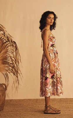 BEL FIORE TIE SHOULDER MIDI DRESS