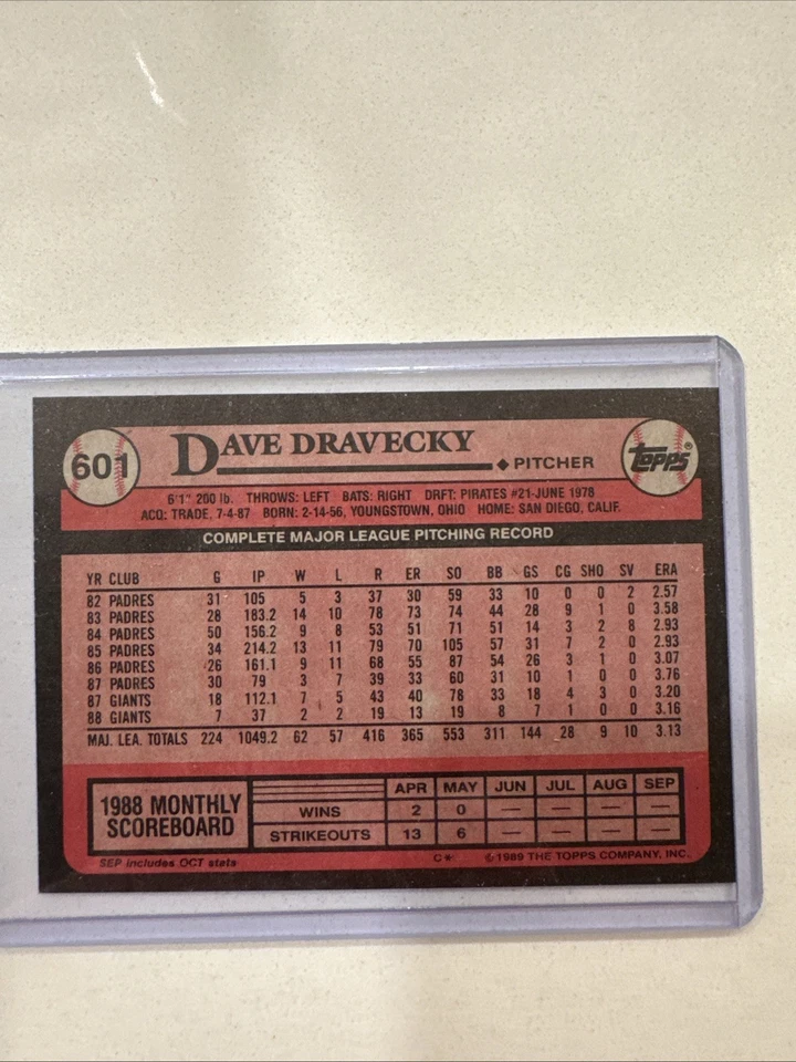 1989 Topps - Dave Dravecky #601 MAJOR ERROR - Image 4 of 4