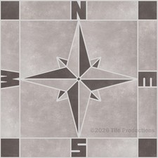 Platinum Gray Porcelain Tile Square Harmony Compass Mosaic Medallion -Many Sizes