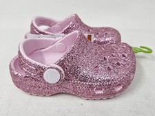 Crocs Classic Chunky Glitter Clogs, Little Kids, Pink Milk, 211940-6ZW, NEW