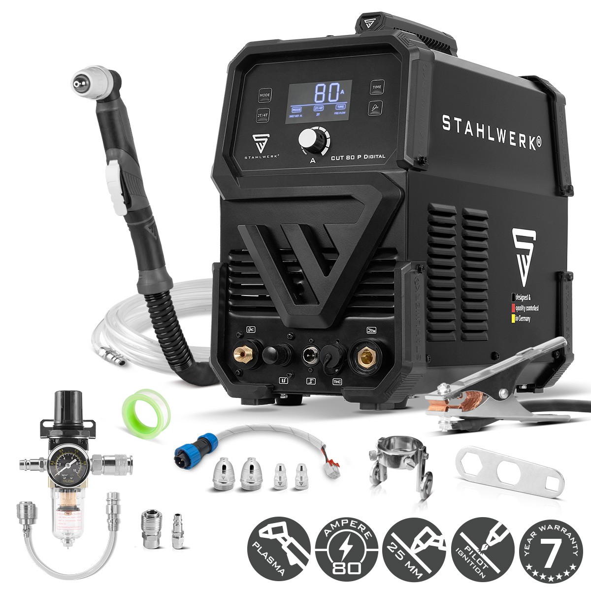 STAHLWERK plasma cutter CUT 80 P Digital 80 Ampere 25 mm cutting capacity THC