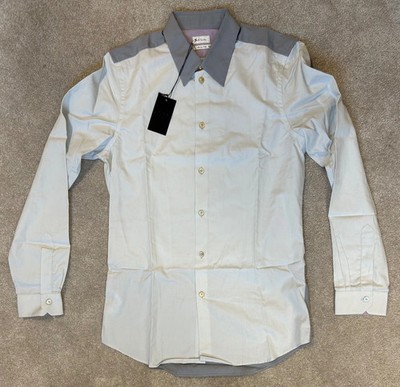 Paul Smith Shirt Men's White Grey  Classic Fit Collared Button small 15'' collar