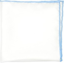 100 Silk Pocket Square for Men White Ivory with Baby Blue Hand-Rolled Edge
