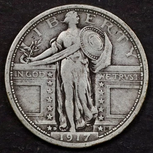 1917-D Type 1 25c Standing Liberty Quarter - VF