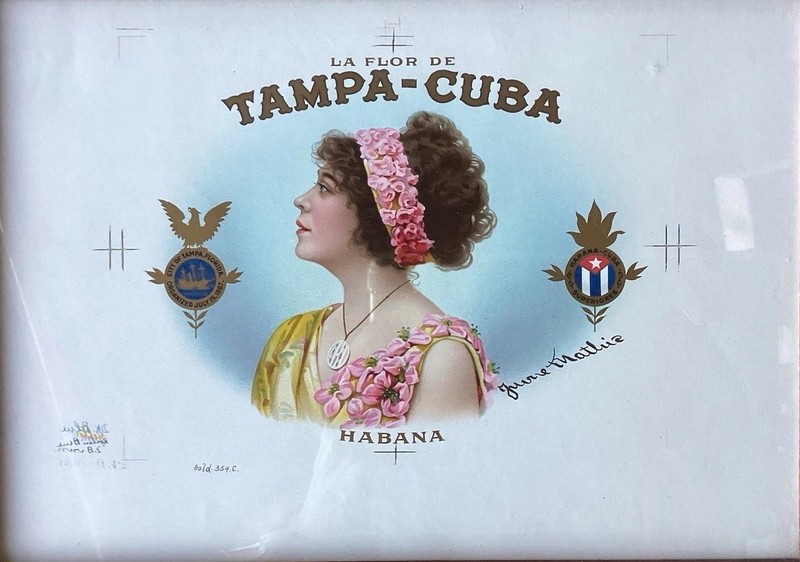 Vintage Cigar Box Labeled Proof  Habana Tampa Cuba  c1880 with Frame