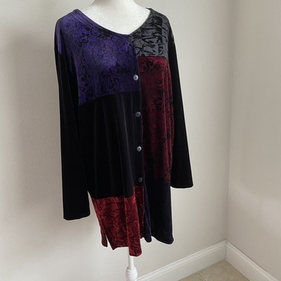 Bechamel Women Large Velvet Tunic Top Button Front Patchwork Winter Goth