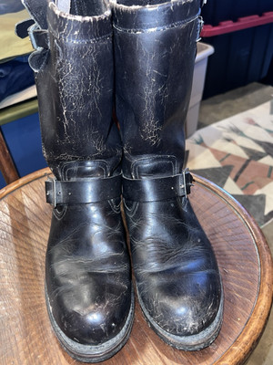 Vintage Leather motorcycle Engineer Boots Black Leather No. Steel