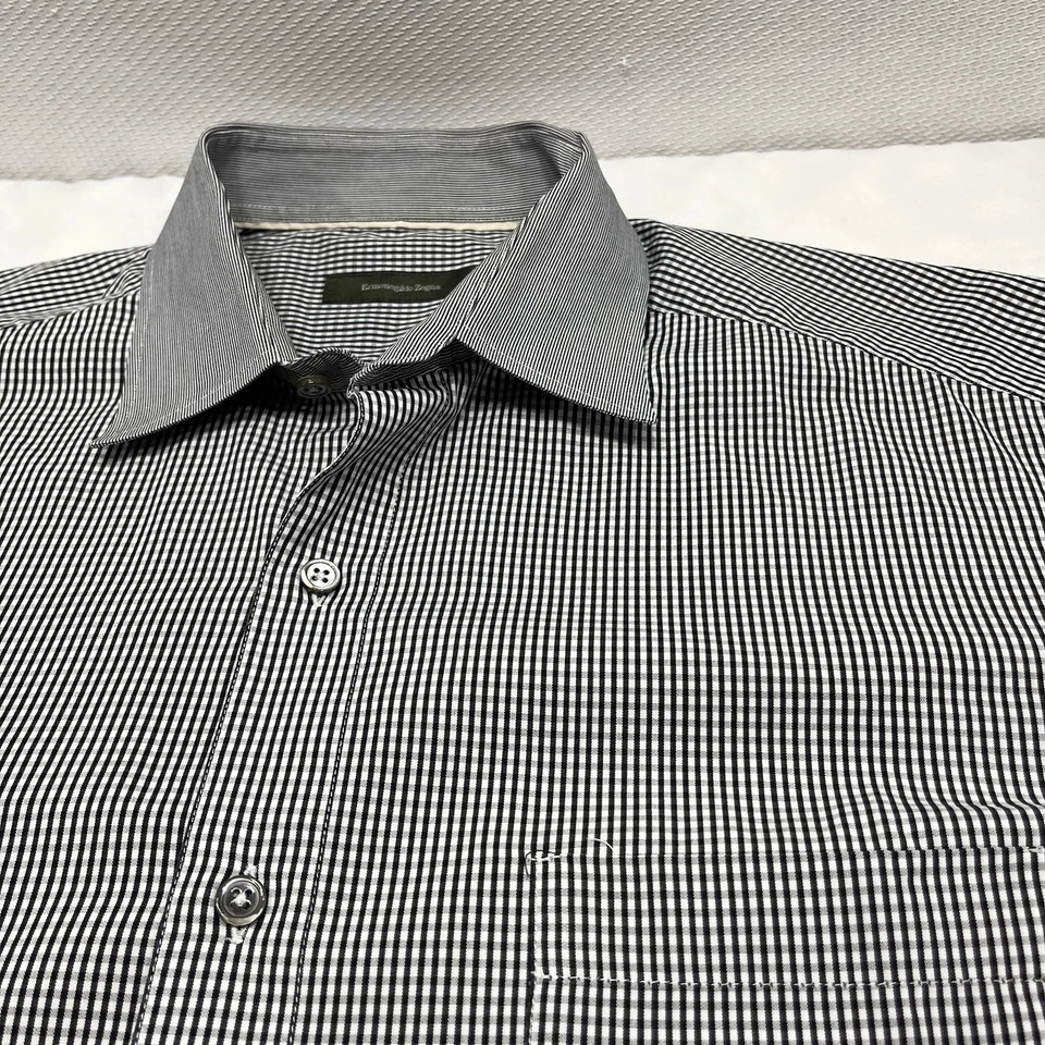 Ermenegildo Zegna Men’s Dress Shirt Size XL Black White Gingham Business Formal - Image 2 of 4