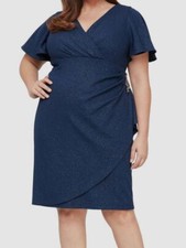 SLNY Women's Blue Shimmer-Knit Surplice Sheath Dress Plus Size 14W