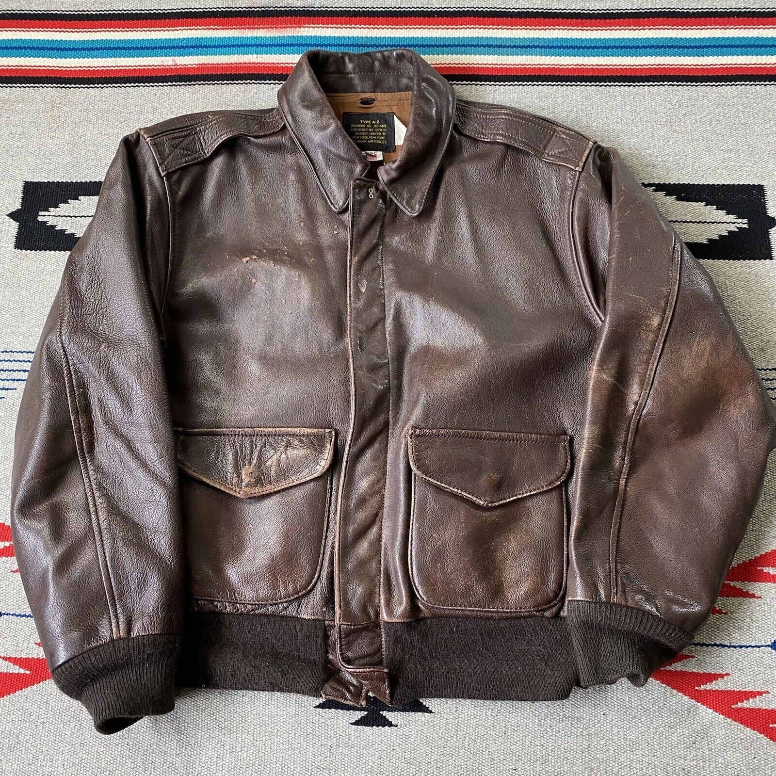 Avirex Flight Bomber Type A-2 USAAF Brown Leather Jacket Men's 44