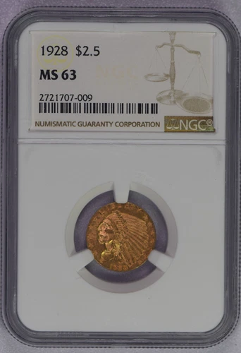 1928 $2 1/2 Gold Indian $2.5 MS63 NGC Free Shipping