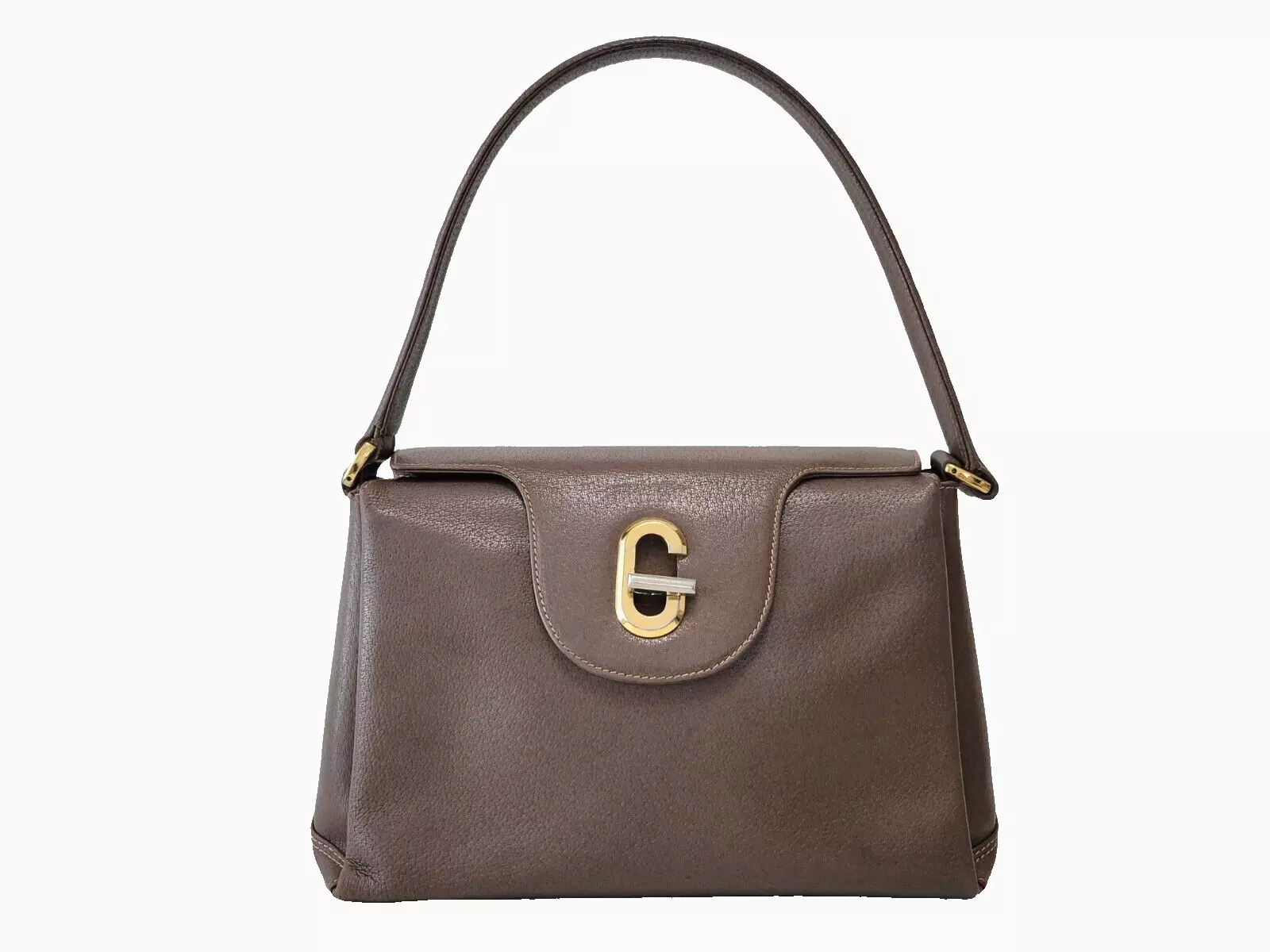 Sac à main bandoulière GUCCI fermeture à glissière G cuir marron vintage authentique
