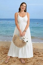 Dresses White Swiss Dot Sleeveless Ruffle Maxi Dress Plus Size