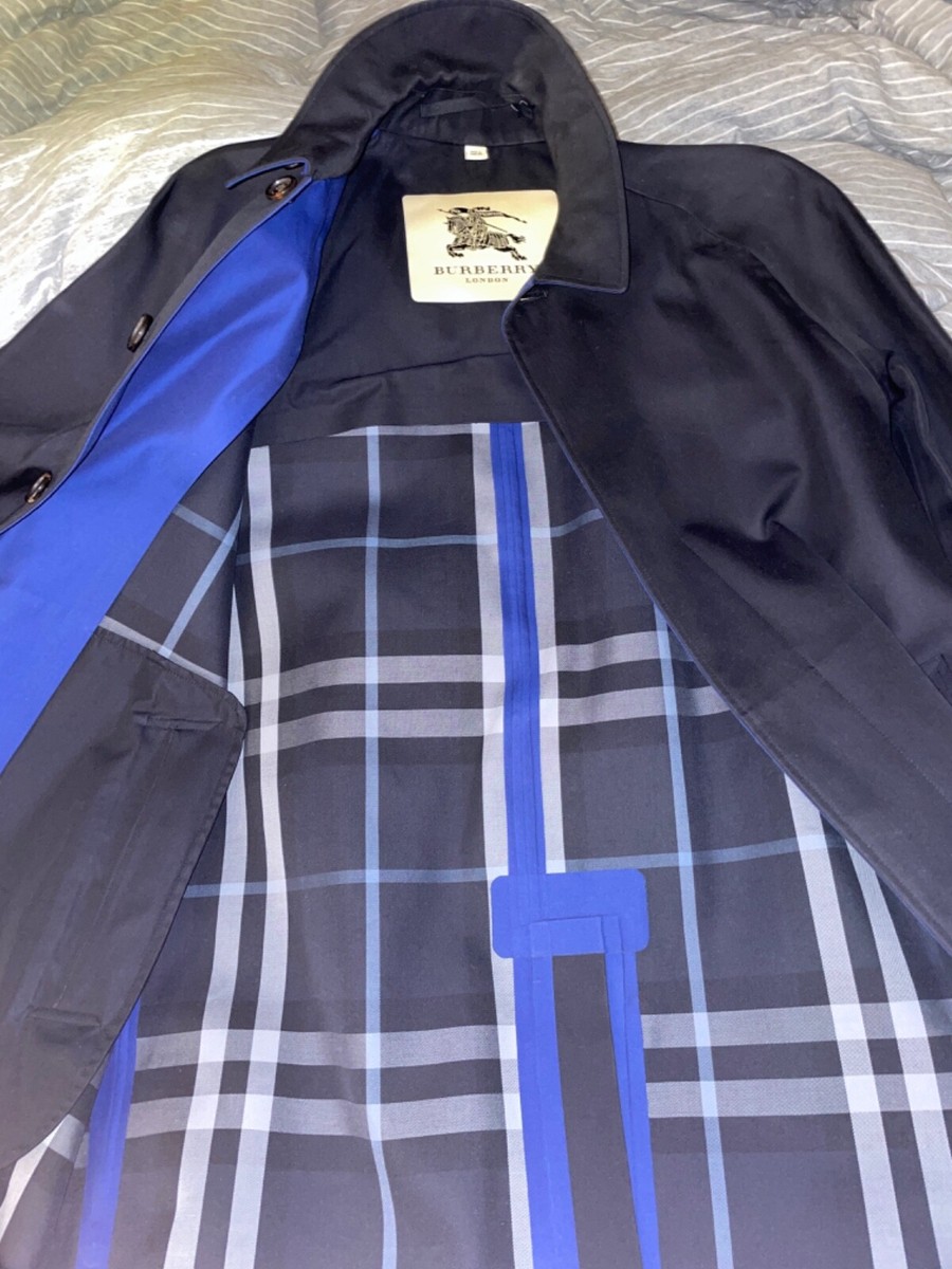 NEW BURBERRY LONDON MENS NAVY NOVA CHECK TRENCH COAT JACKET 52 L