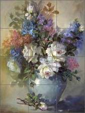 Rose Art Tile Mural Backsplash Taite Ceramic Flowers Floral POV-FPT006