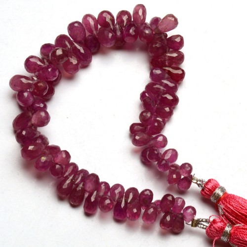 Natural Pink Sapphire Gem 6x4 to 8x6mm Size Faceted Teardrop Briolette 7" Strand - Picture 5 of 8